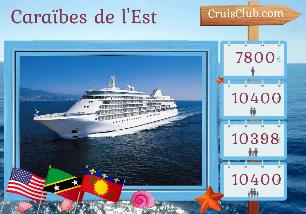 Croisière dans les Caraïbes orientales de Miami à Saint John à bord du navire Silver Shadow avec escales aux États-Unis, à Saint-Christophe-et-Niévès, en Guadeloupe, à Montserrat, aux îles Vierges britanniques et à Porto Rico pendant 11 jours