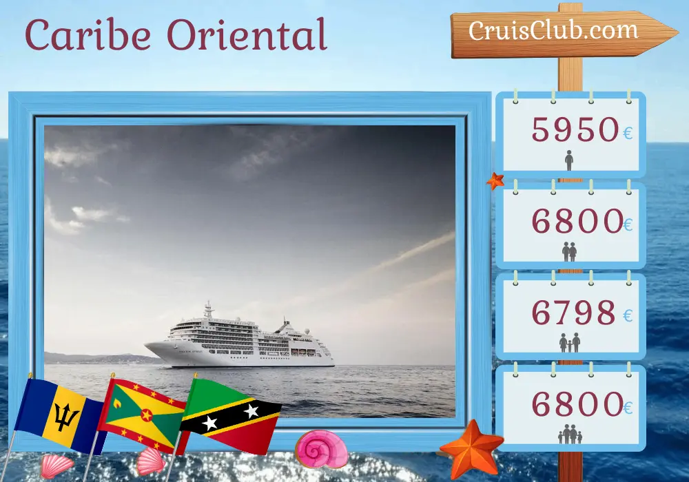Cruzeiro no Caribe Oriental de Bridgetown a Saint John a bordo do navio Silver Spirit com visitas a Barbados, Granada, São Cristóvão e Neves e Porto Rico por 8 dias