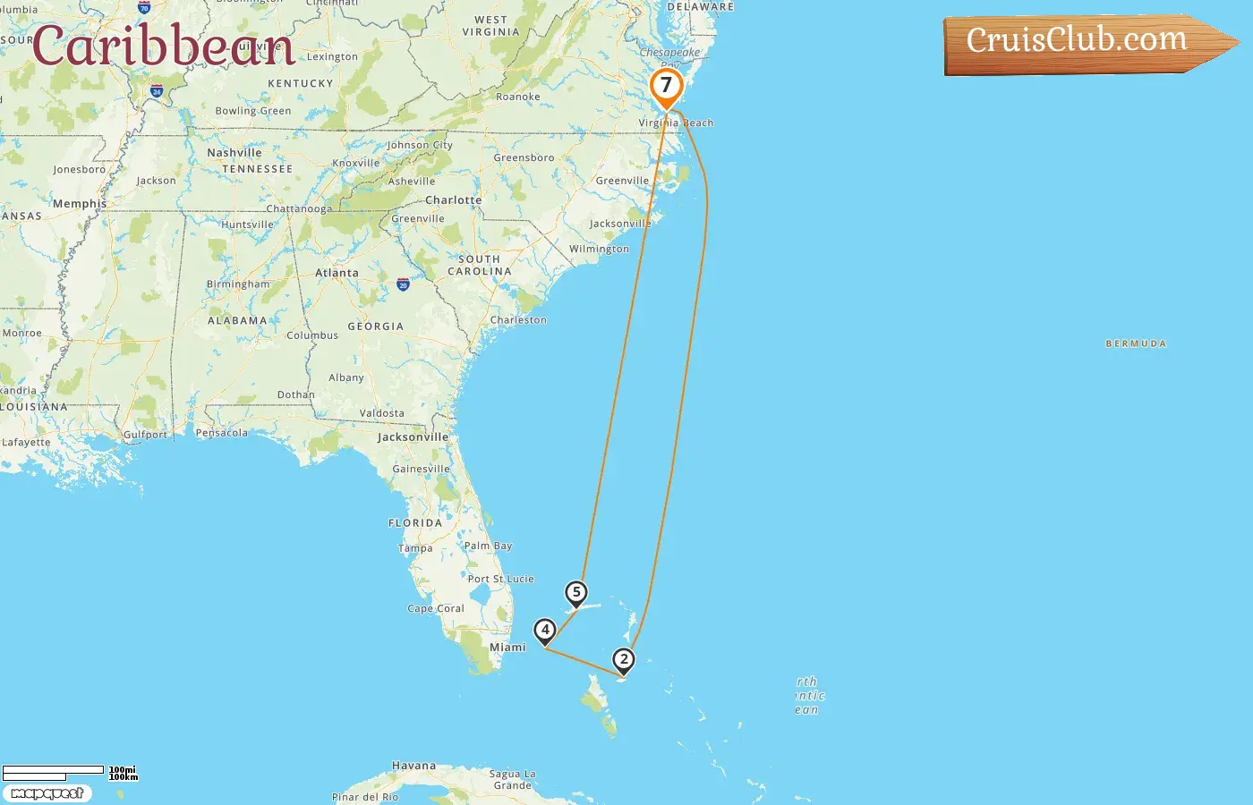 Cruise in the Caribbean from Whitehorse aboard Carnival Sunshine ship with visits to USA and Bahamas for 7 days