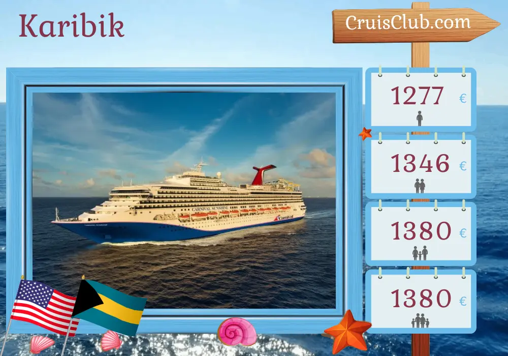 Kreuzfahrt in der Karibik ab Whitehorse an Bord des Schiffes Carnival Sunshine mit Stopps in den USA und auf den Bahamas für 7 Tage