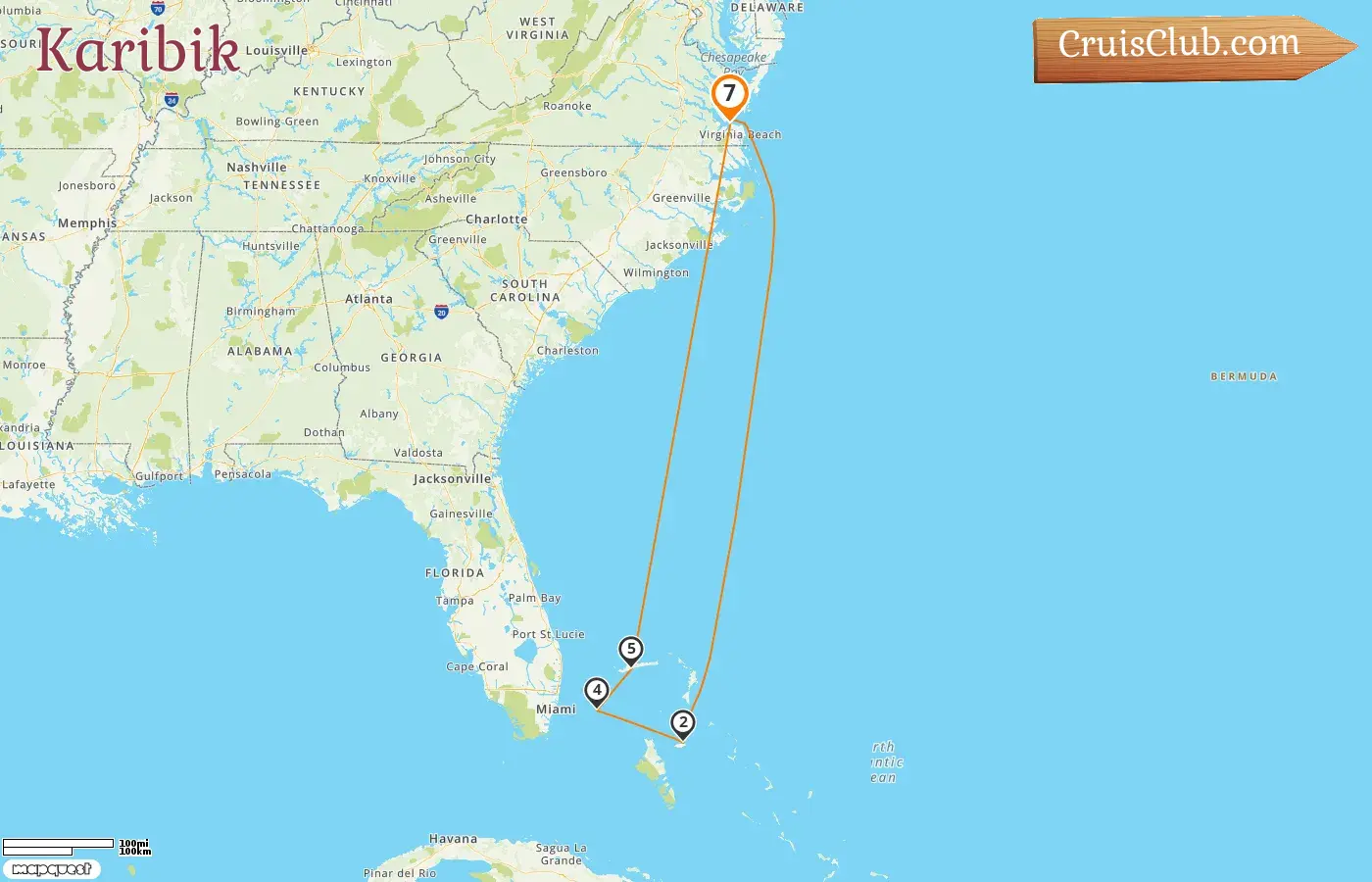 Kreuzfahrt in der Karibik ab Whitehorse an Bord des Schiffes Carnival Sunshine mit Stopps in den USA und auf den Bahamas für 7 Tage