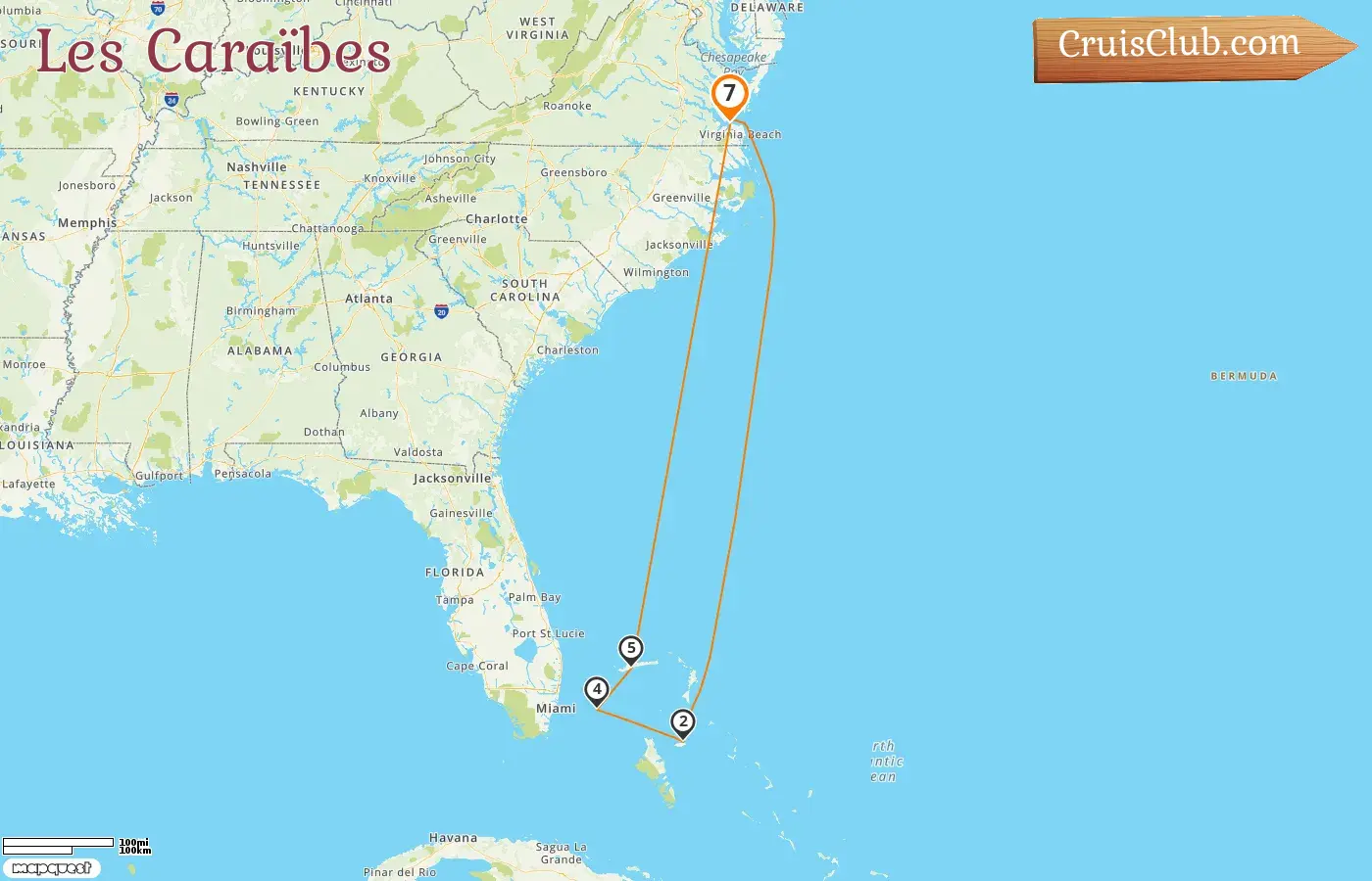 Croisière dans les Caraïbes depuis Whitehorse à bord du navire Carnival Sunshine avec des visites aux États-Unis et aux Bahamas pendant 7 jours