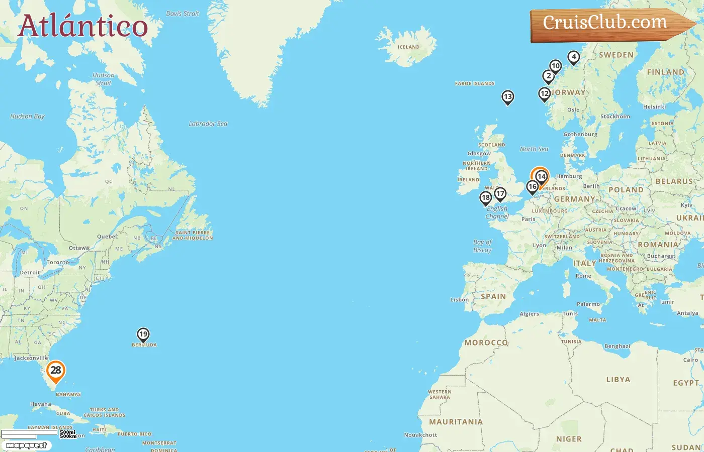 Crucero en el Transatlántico de Róterdam a Fort Lauderdale a bordo del barco Róterdam con visitas a Noruega, Países Bajos, Bélgica, Bermudas y EE. UU. durante 28 días