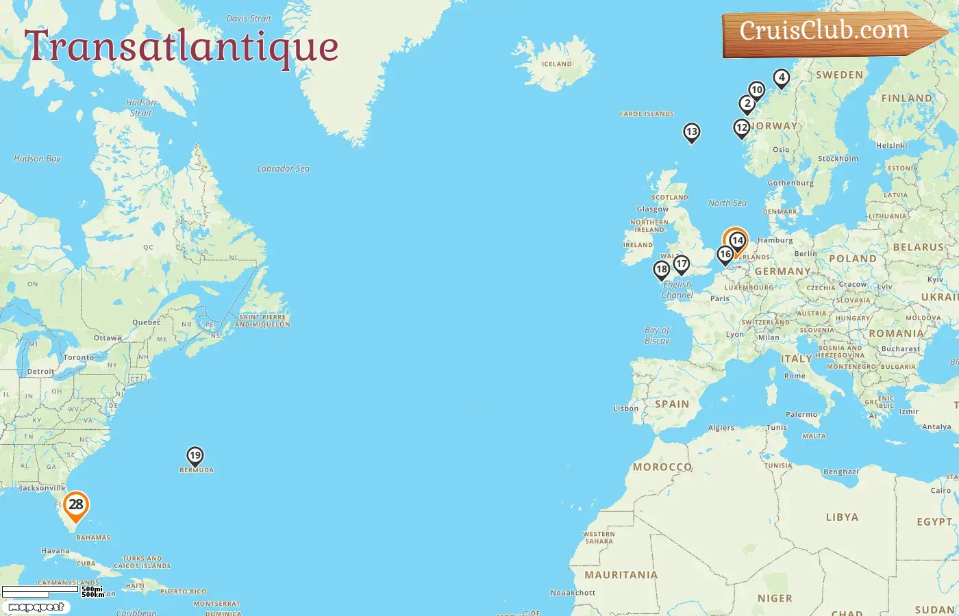 Croisière transatlantique de Rotterdam à Fort Lauderdale à bord du navire Rotterdam avec des escales en Norvège, aux Pays-Bas, en Belgique, aux Bermudes et aux États-Unis pendant 28 jours