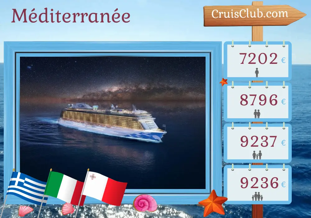 Croisière en Méditerranée de Le Pirée à Civitavecchia à bord du navire Enchanted Princess avec des visites en Grèce, en Italie, à Malte et en Turquie pendant 22 jours