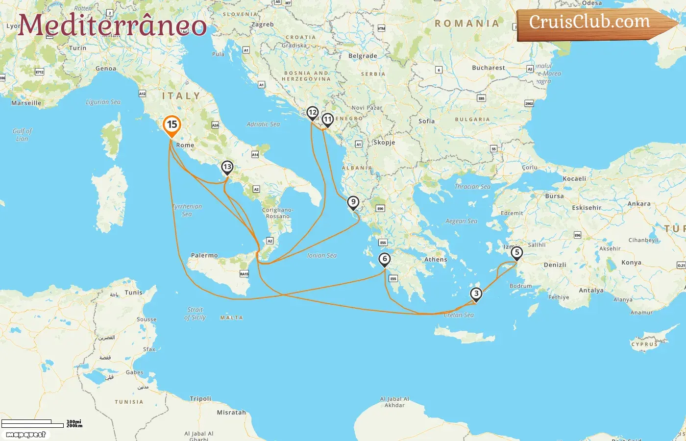Cruzeiro no Mediterrâneo a partir de Civitavecchia a bordo do navio Enchanted Princess com visitas à Itália, Grécia, Turquia, Montenegro e Croácia por 15 dias