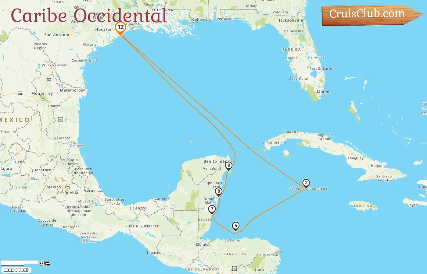 Crucero en el Caribe Occidental desde Galveston a bordo del barco Seven Seas Splendor con visitas a Estados Unidos, Islas Caimán, Honduras, Belice y México durante 12 días