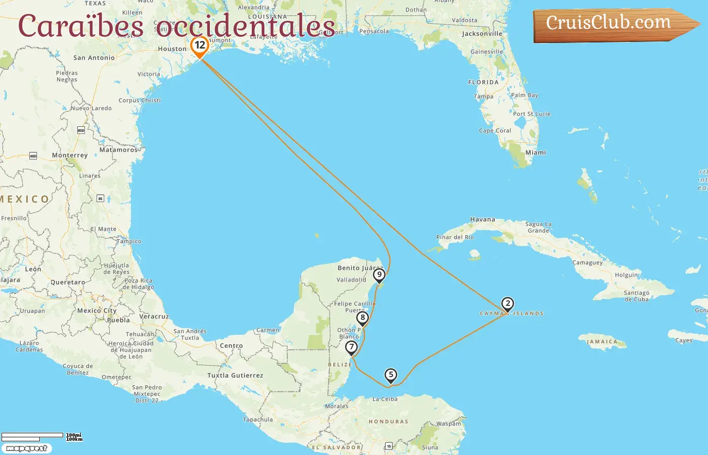 Croisière dans les Caraïbes occidentales au départ de Galveston à bord du navire Seven Seas Splendor avec des visites aux États-Unis, aux îles Caïmans, au Honduras, au Belize et au Mexique pendant 12 jours