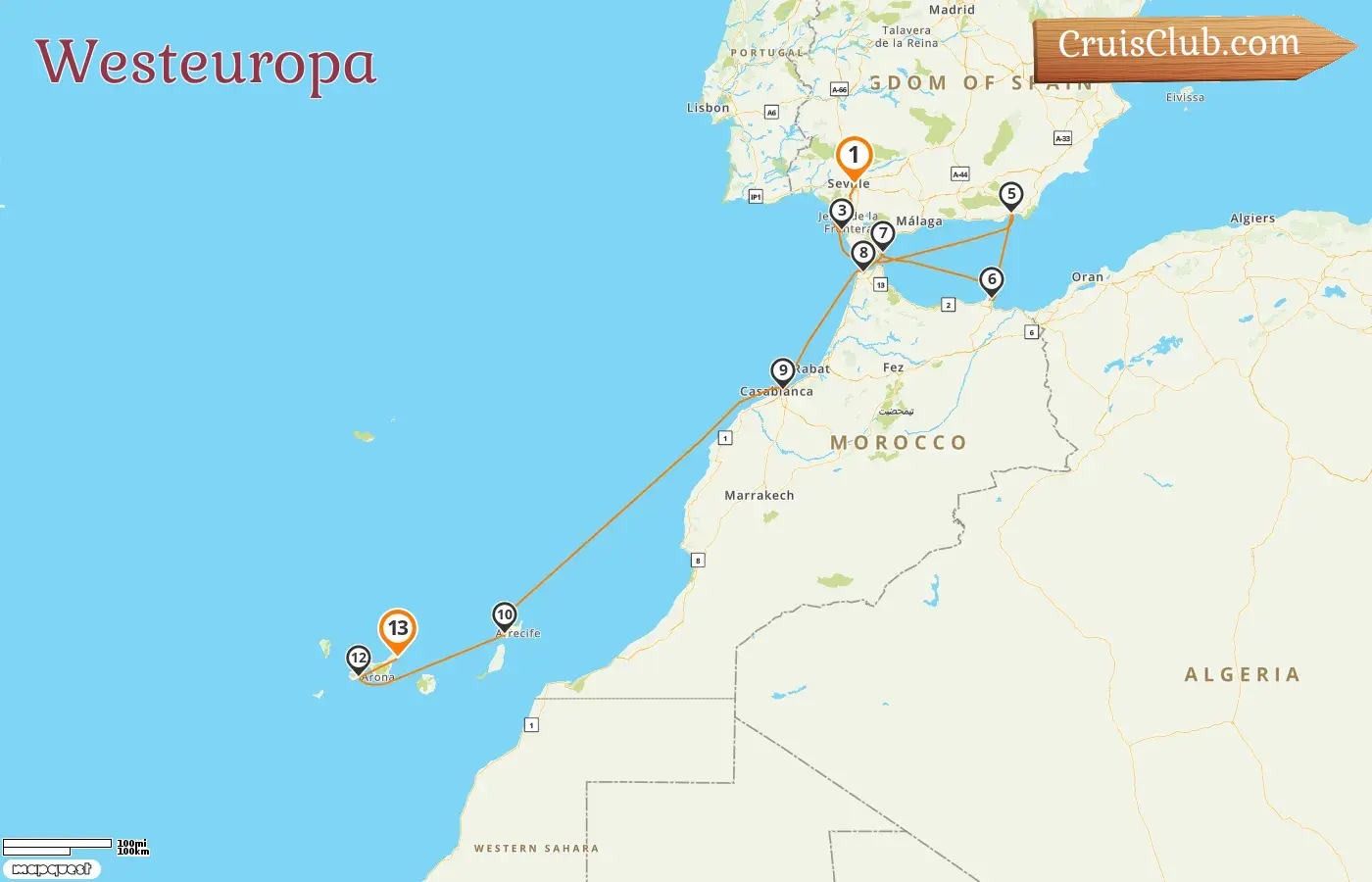 Kreuzfahrt in Westeuropa von Sevilla nach Santa Cruz de Tenerife an Bord des Schiffes HANSEATIC Spirit mit Stopps in Spanien, Gibraltar und Marokko für 13 Tage