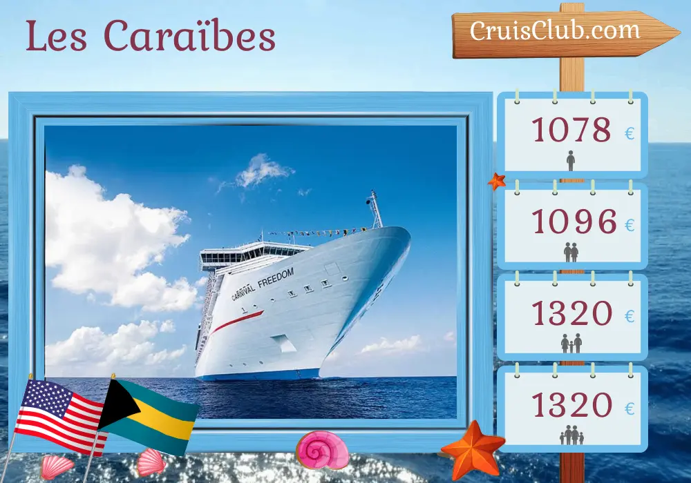 Croisière aux Caraïbes au départ de Port Canaveral / Orlando à bord du navire Carnival Freedom avec des arrêts aux États-Unis et aux Bahamas pendant 6 jours