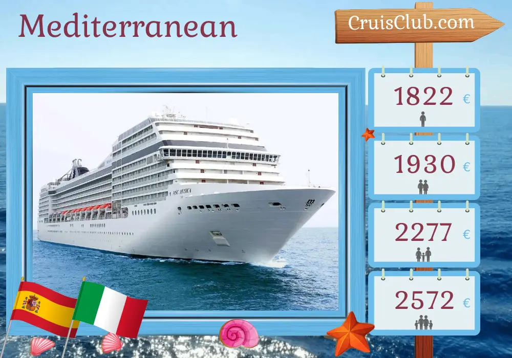 Cruise in the Mediterranean from Santa Cruz de Tenerife to Genoa aboard MSC Musica ship with visits to Spain, Morocco, and Italy for 10 days