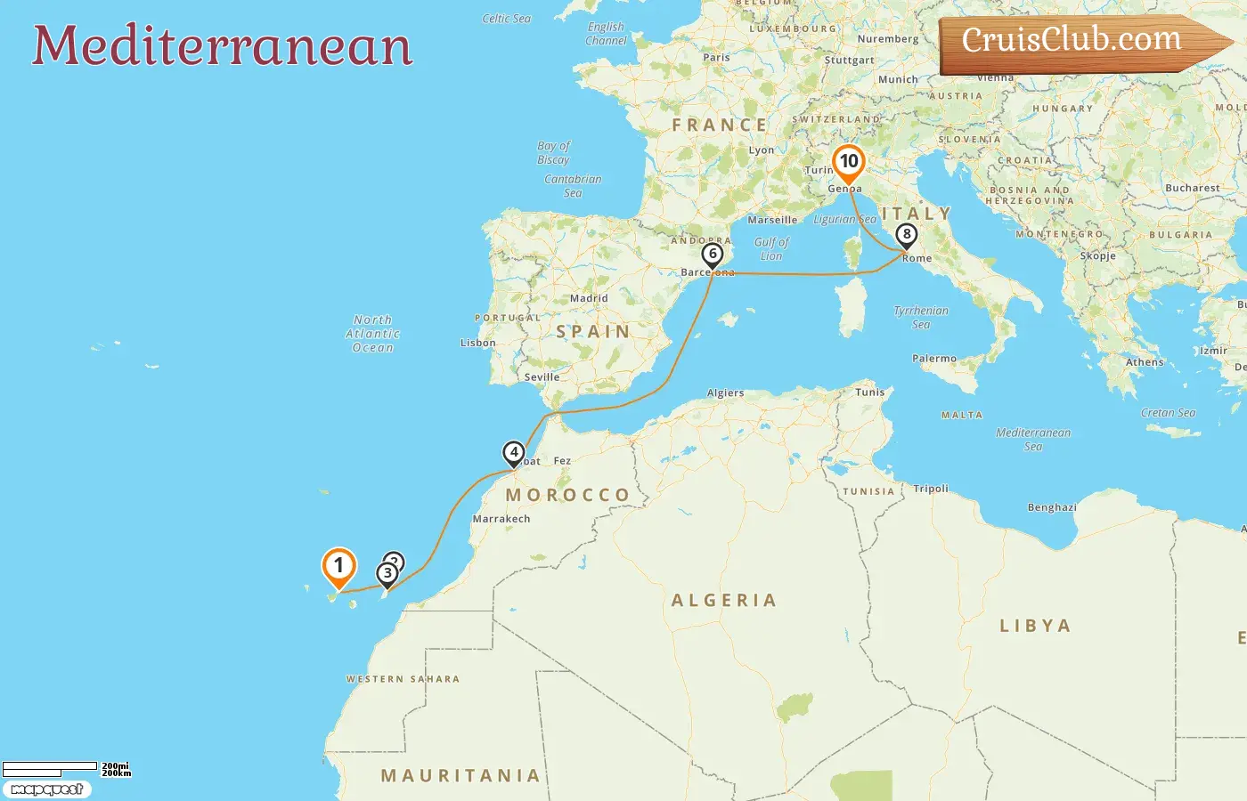 Cruise in the Mediterranean from Santa Cruz de Tenerife to Genoa aboard MSC Musica ship with visits to Spain, Morocco, and Italy for 10 days