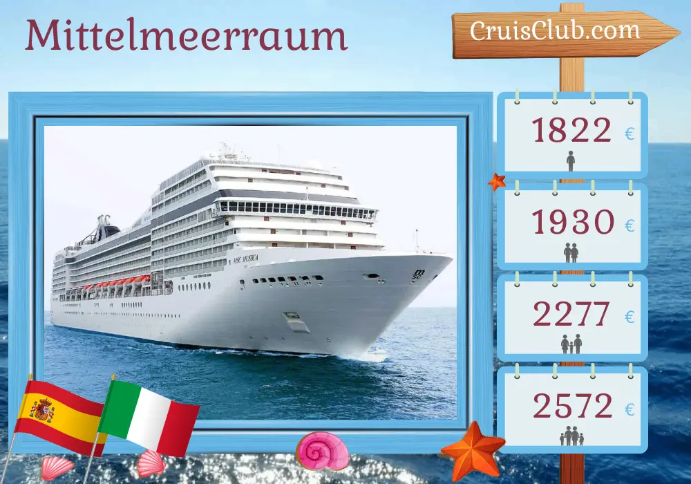 Kreuzfahrt im Mittelmeer von Santa Cruz de Tenerife nach Genua an Bord des Schiffes MSC Musica mit Besuchen in Spanien, Marokko und Italien für 10 Tage