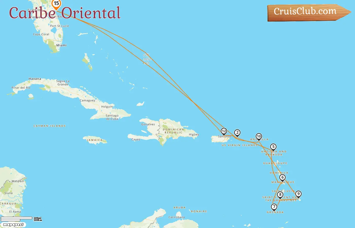 Cruzeiro no Caribe Oriental a partir de Port Canaveral / Orlando a bordo do navio Carnival Venezia com visitas aos EUA, Martinica, Granada, São Vicente e Granadinas, Barbados e Porto Rico por 15 dias