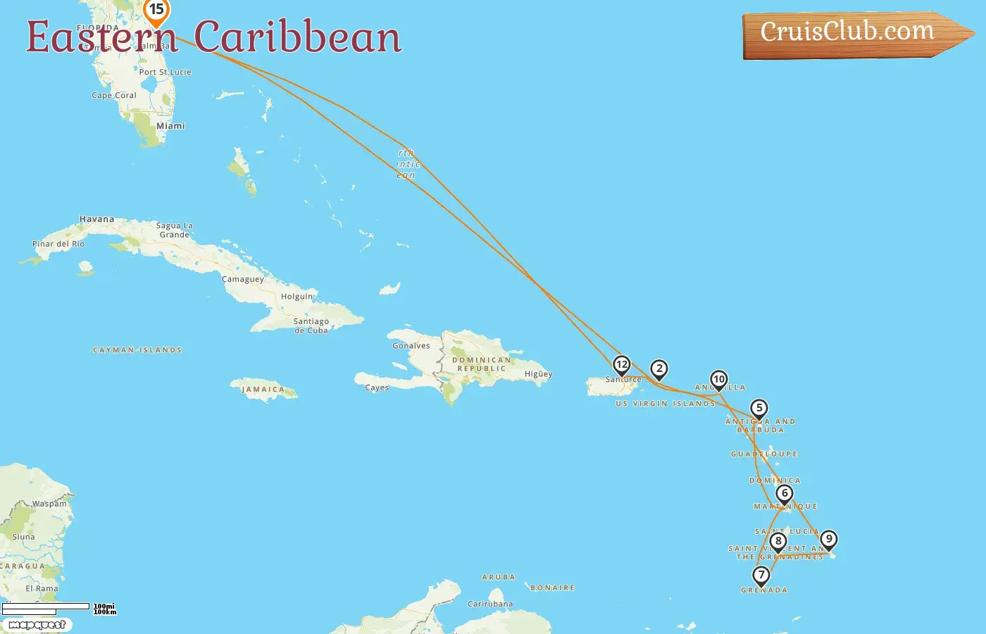 Cruise in the Eastern Caribbean from Port Canaveral / Orlando aboard Carnival Venezia ship with visits to USA, Martinique, Grenada, Saint Vincent and the Grenadines, Barbados, and Puerto Rico for 15 days