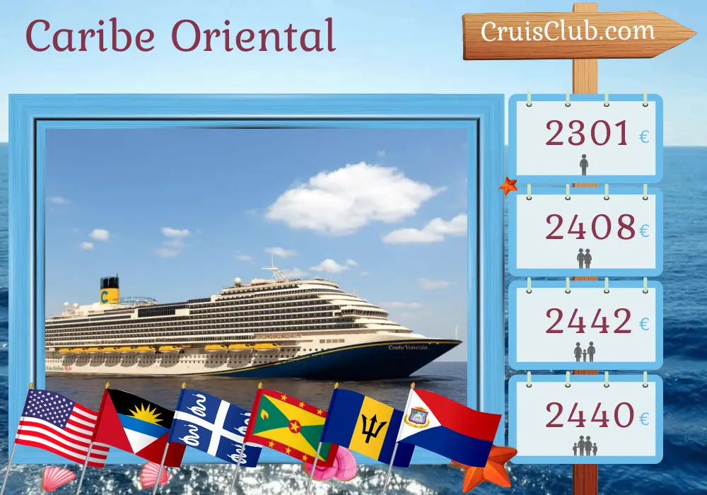 Crucero en el Caribe Oriental desde Port Canaveral / Orlando a bordo del barco Carnival Venezia con visitas a EE. UU., Martinica, Granada, San Vicente y las Granadinas, Barbados y Puerto Rico durante 15 días