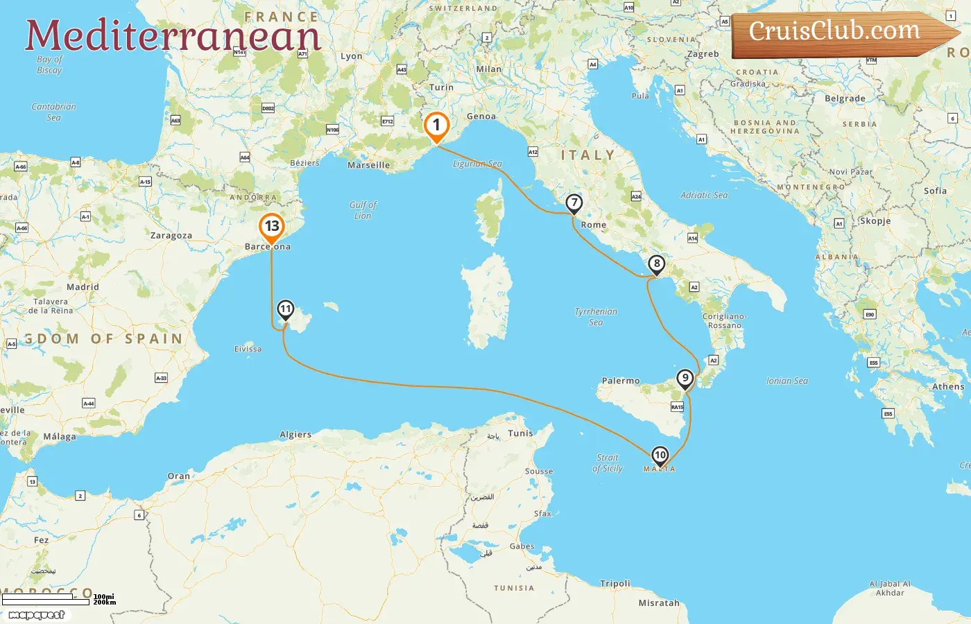 Cruise in the Mediterranean from Monte Carlo to Barcelona aboard EXPLORA I ship with visits to Monaco, Italy, Malta, and Spain for 13 days