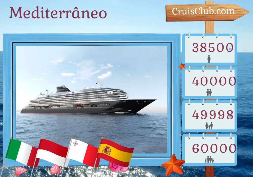 Cruzeiro no Mediterrâneo de Civitavecchia a Barcelona a bordo do navio EXPLORA I com visitas à Itália, Mônaco, Malta e Espanha por 14 dias