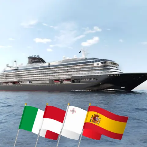 Cruise in the Mediterranean from Civitavecchia to Barcelona aboard EXPLORA I ship with visits to Italy, Monaco, Malta, and Spain for 14 days