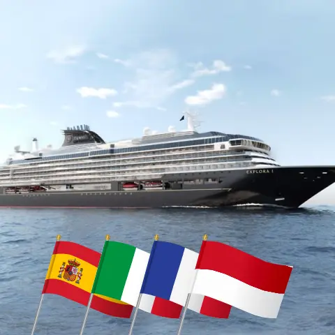 Cruise in the Mediterranean from Barcelona to Civitavecchia aboard EXPLORA I ship with visits to Spain, Italy, France, and Monaco for 14 days