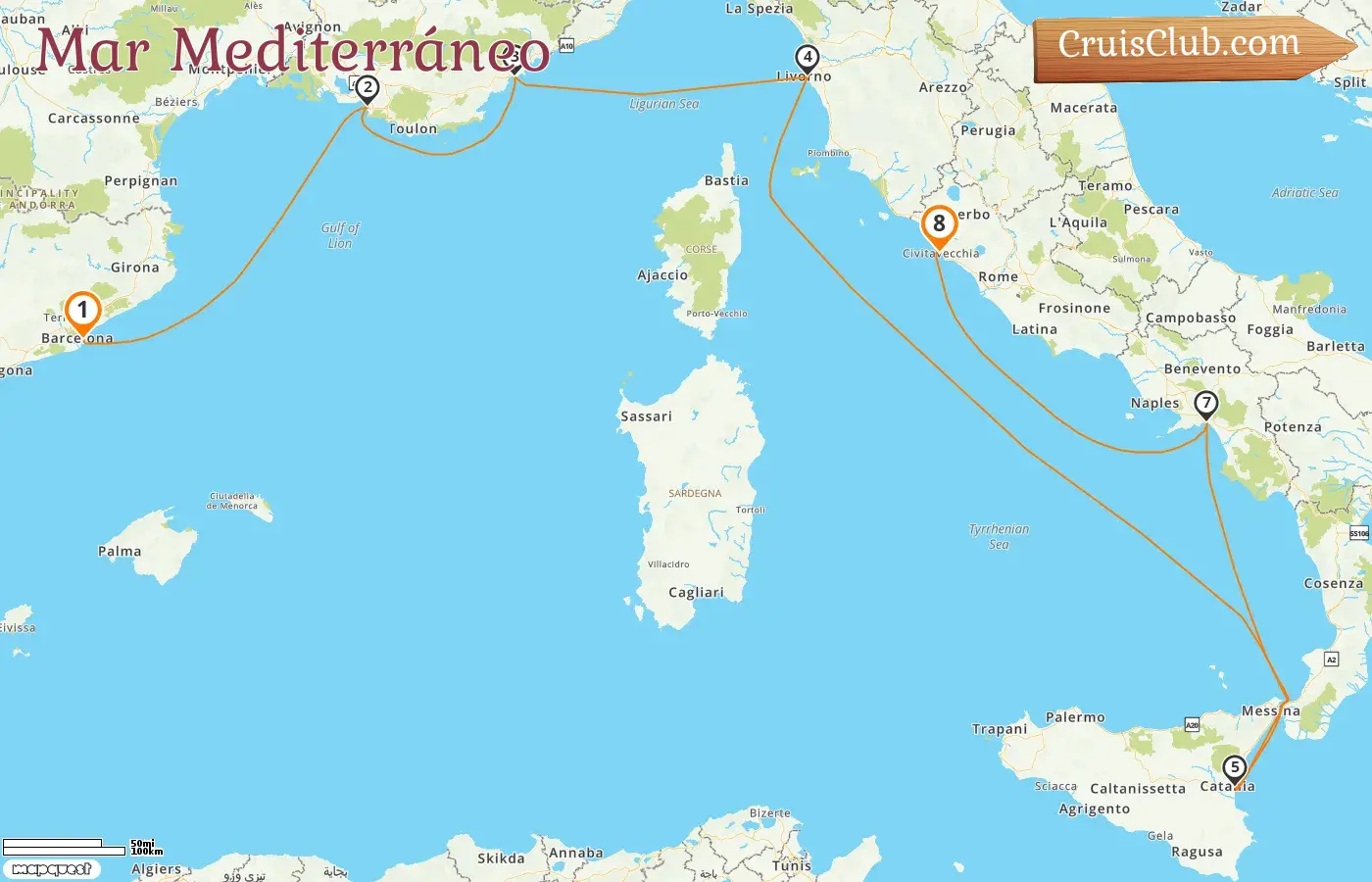 Crucero por el Mediterráneo de Barcelona a Civitavecchia a bordo del barco Norwegian Epic con visitas a España, Francia e Italia por 8 días