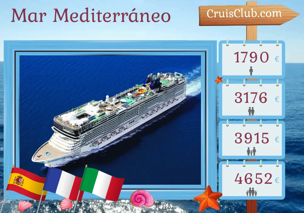 Crucero por el Mediterráneo de Barcelona a Civitavecchia a bordo del barco Norwegian Epic con visitas a España, Francia e Italia por 8 días