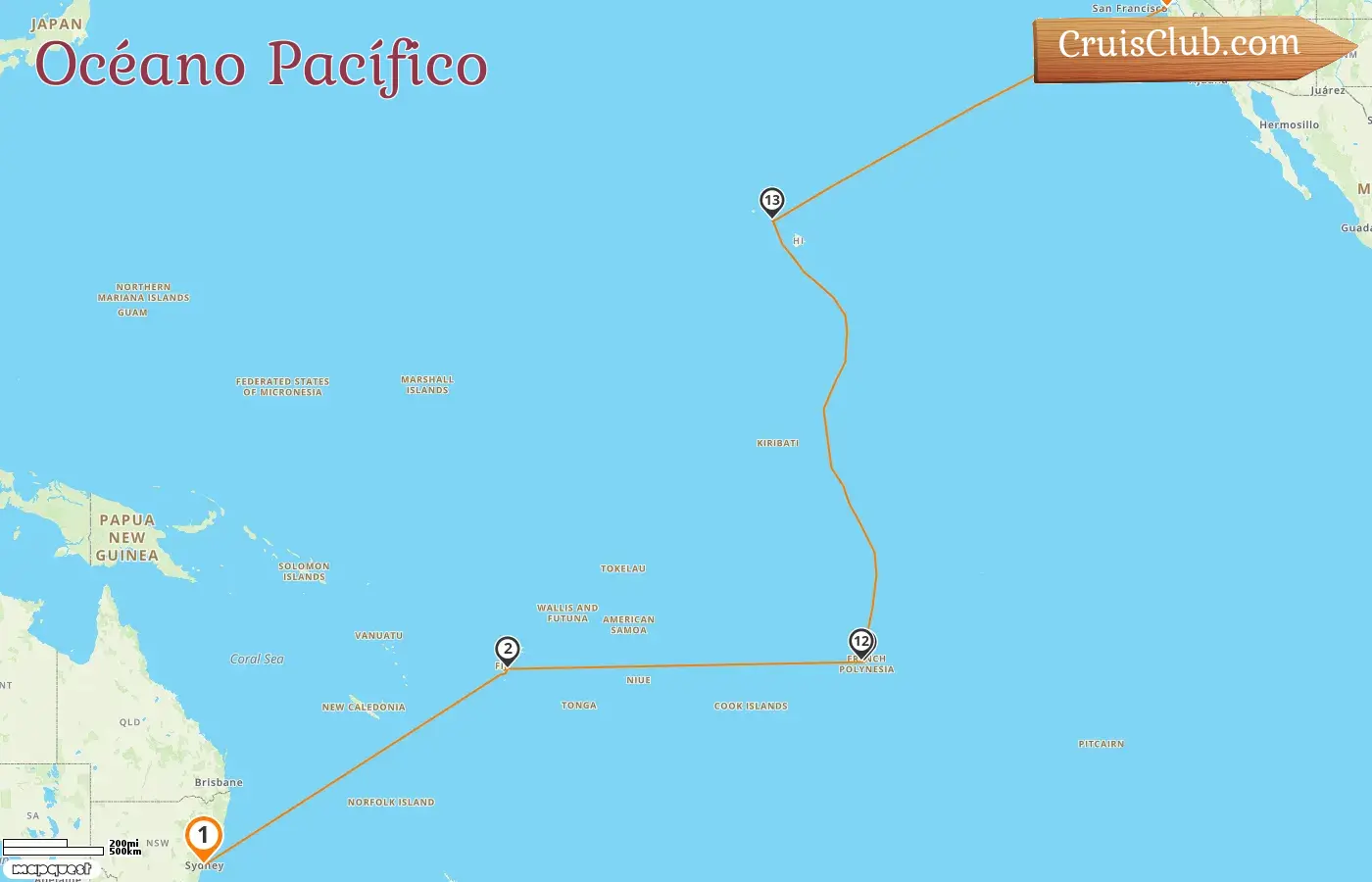 Crucero por el Océano Pacífico desde Sídney a San Francisco a bordo del barco Carnival Luminosa con visitas a Australia, Fiji, Polinesia Francesa y EE.UU durante 24 días
