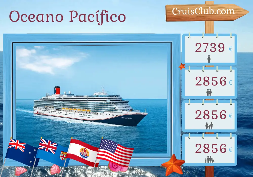 Cruzeiro no Oceano Pacífico de Sydney a São Francisco a bordo do navio Carnival Luminosa com visitas à Austrália, Fiji, Polinésia Francesa e EUA por 24 dias