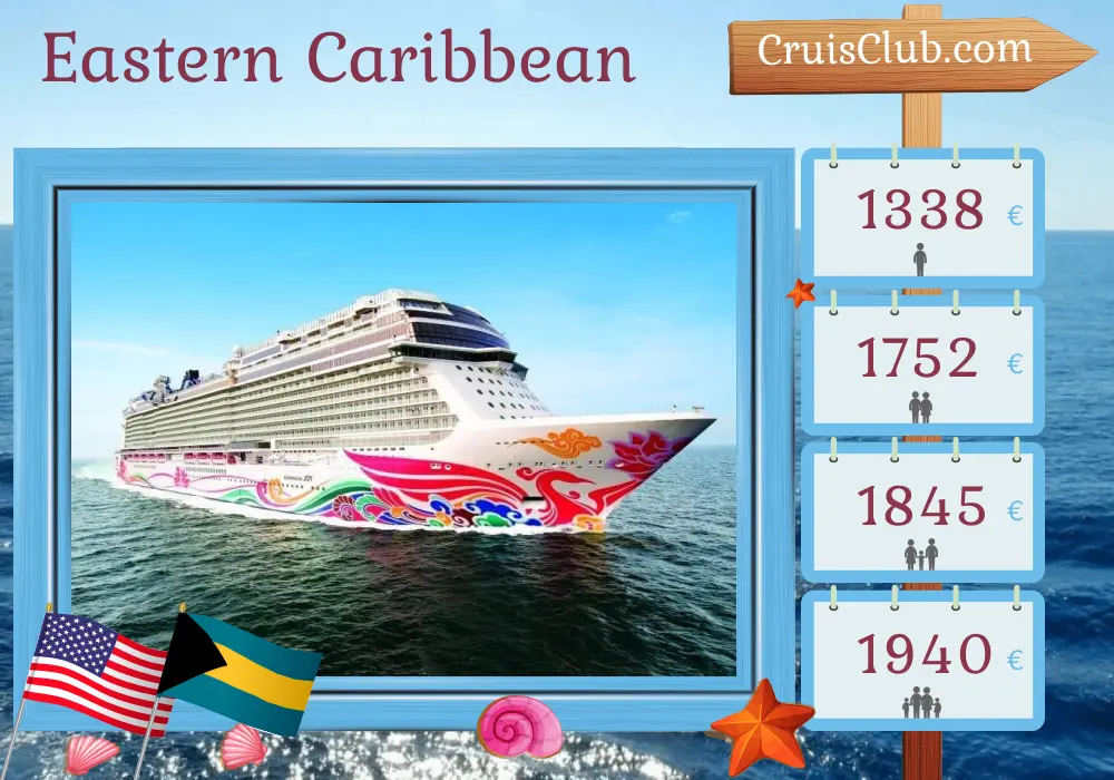Cruise in the Eastern Caribbean from Port Canaveral / Orlando aboard Norwegian Joy ship with visits to USA, Dominican Republic, Puerto Rico, and Bahamas for 8 days