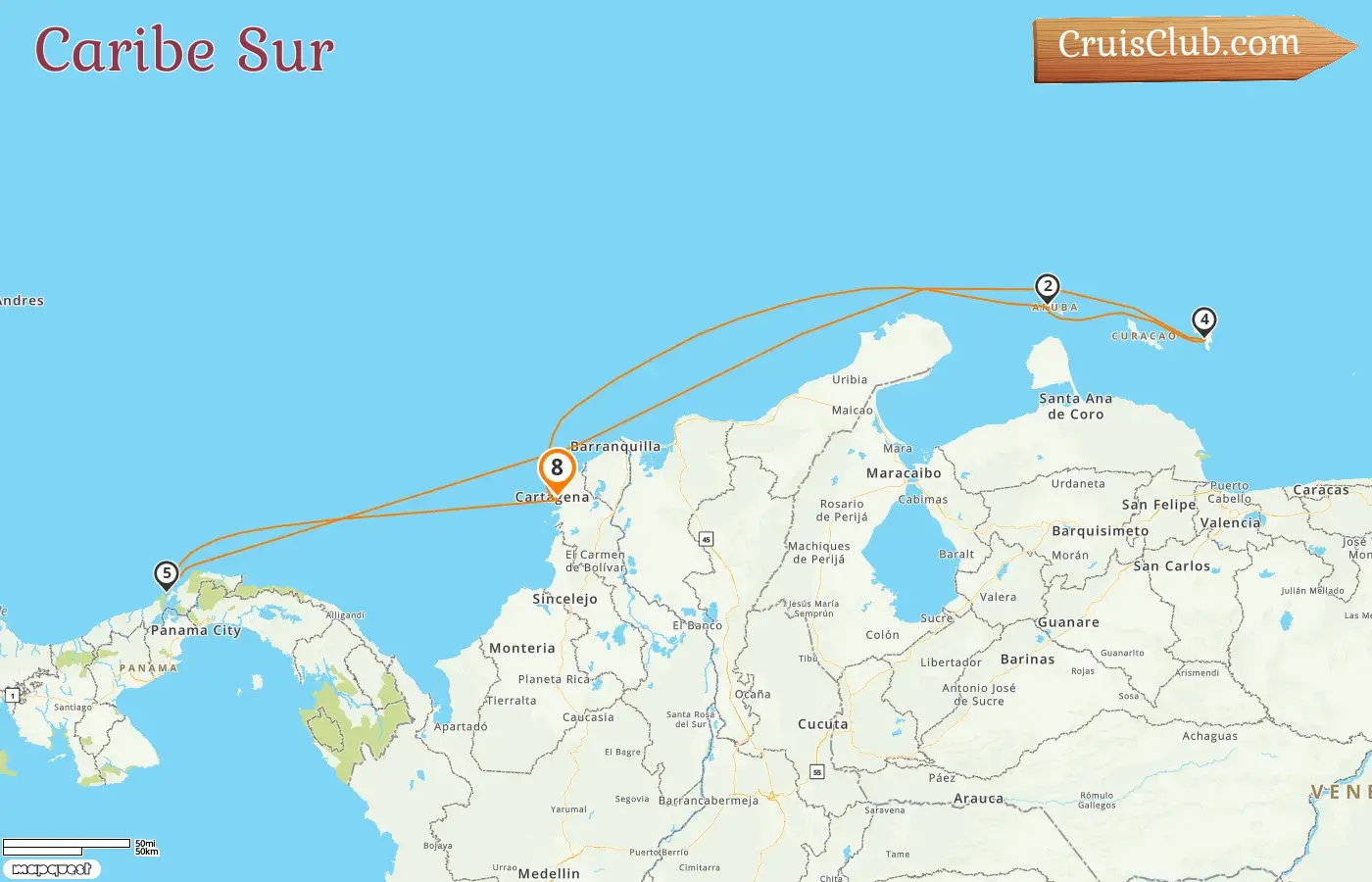 Crucero por el Caribe Sur desde Cartagena a bordo del barco Grandeur of the Seas con visitas a Colombia, Aruba y Panamá por 8 días