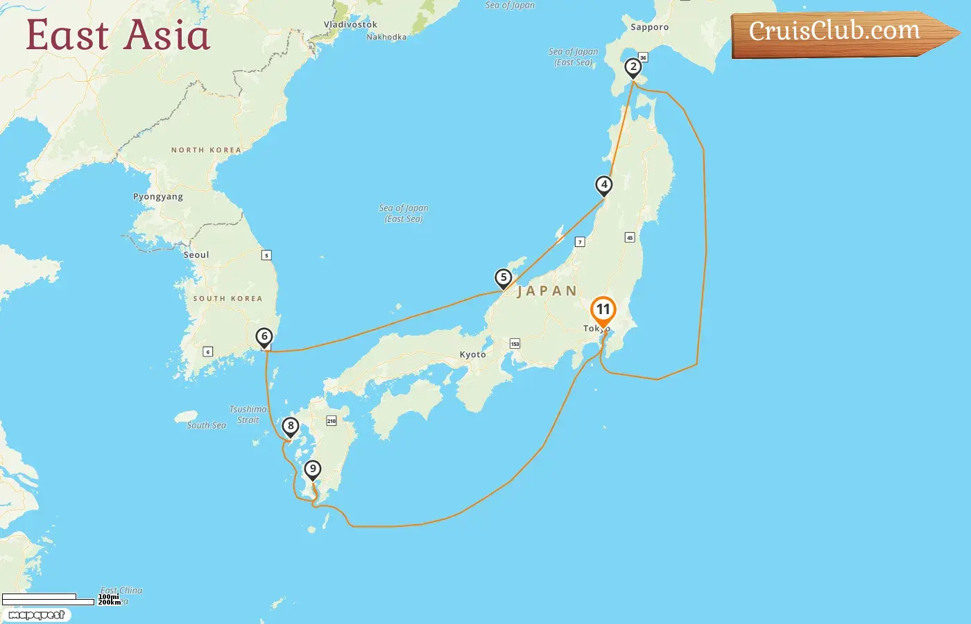 Cruise in the East Asia from Tokyo aboard Sapphire Princess ship with visits to Japan and South Korea for 11 days