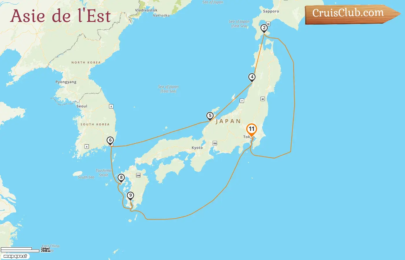 Croisière en Asie de l`Est au départ de Tokyo à bord du navire Sapphire Princess avec des visites au Japon et en Corée du Sud pendant 11 jours