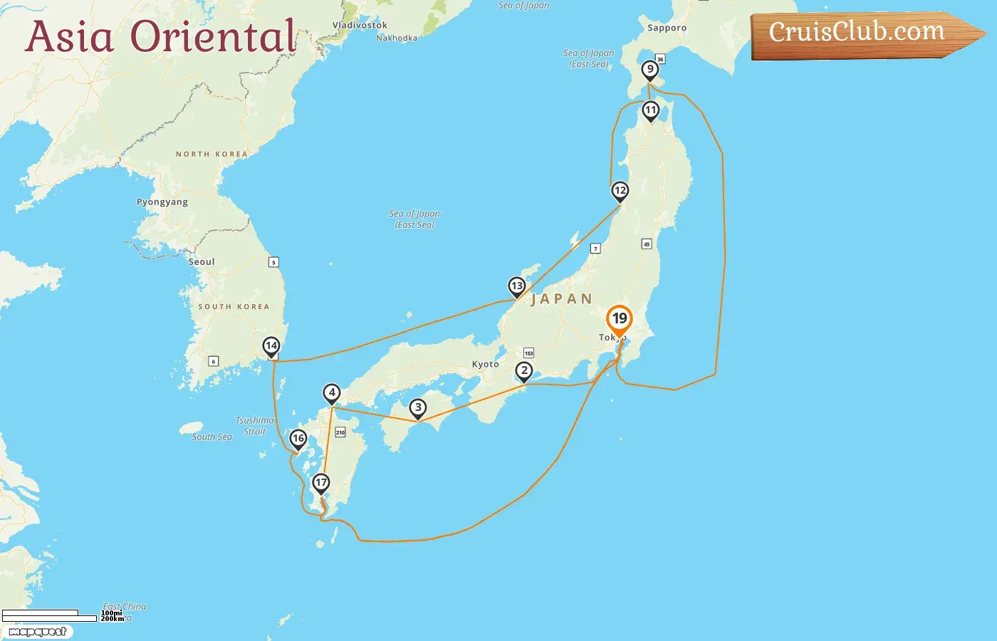 Crucero por el Este de Asia desde Tokio a bordo del barco Sapphire Princess con visitas a Japón y Corea del Sur durante 19 días