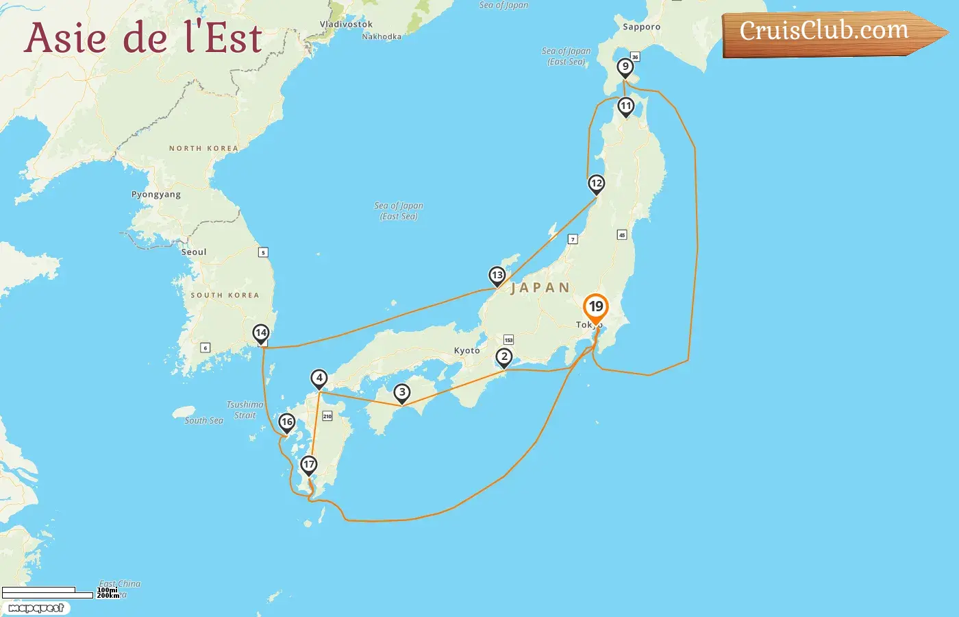 Croisière en Asie de l`Est au départ de Tokyo à bord du navire Sapphire Princess avec escales au Japon et en Corée du Sud pendant 19 jours