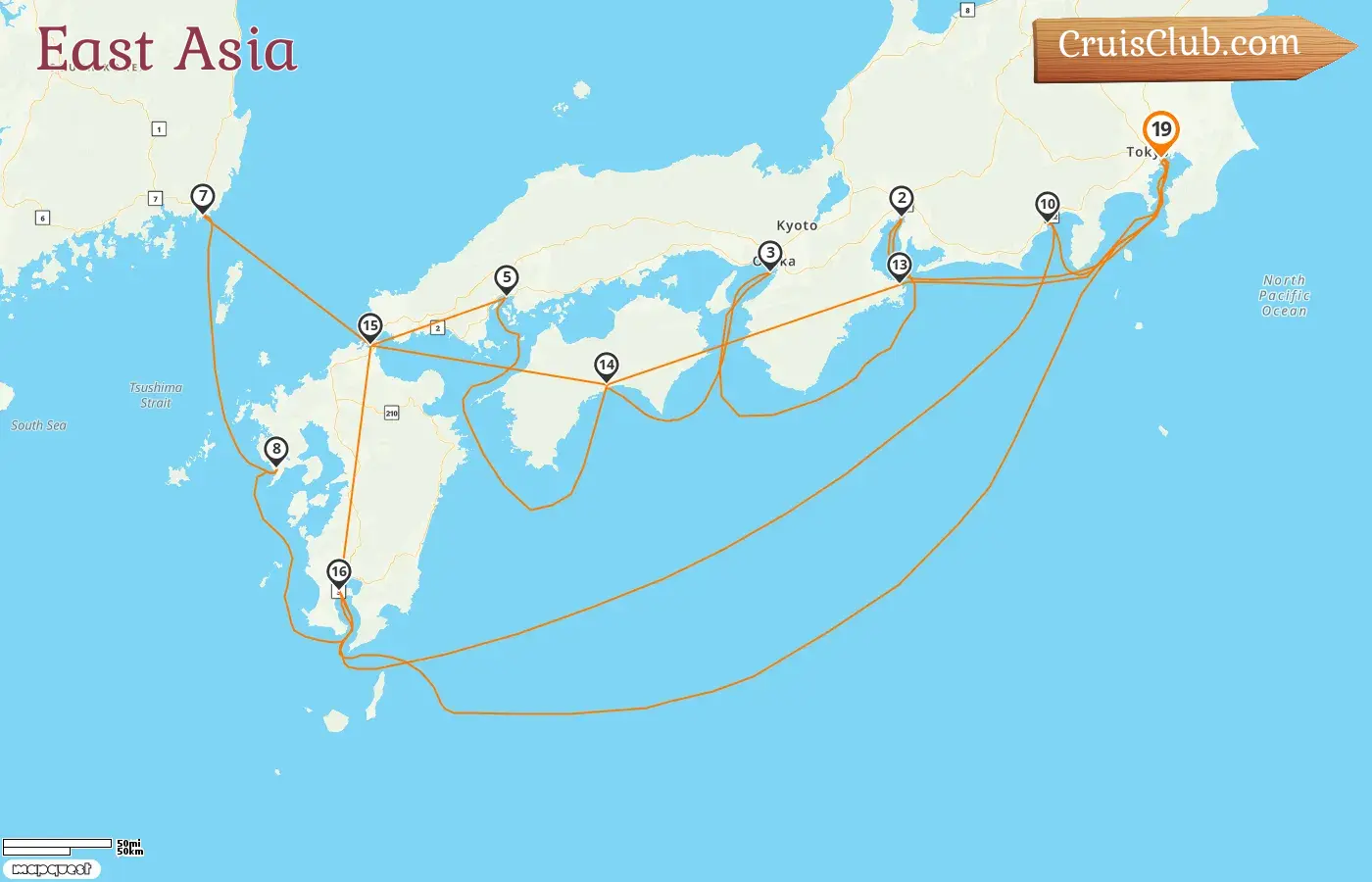 Cruise in the East Asia from Tokyo aboard Sapphire Princess ship with visits to Japan and South Korea for 19 days