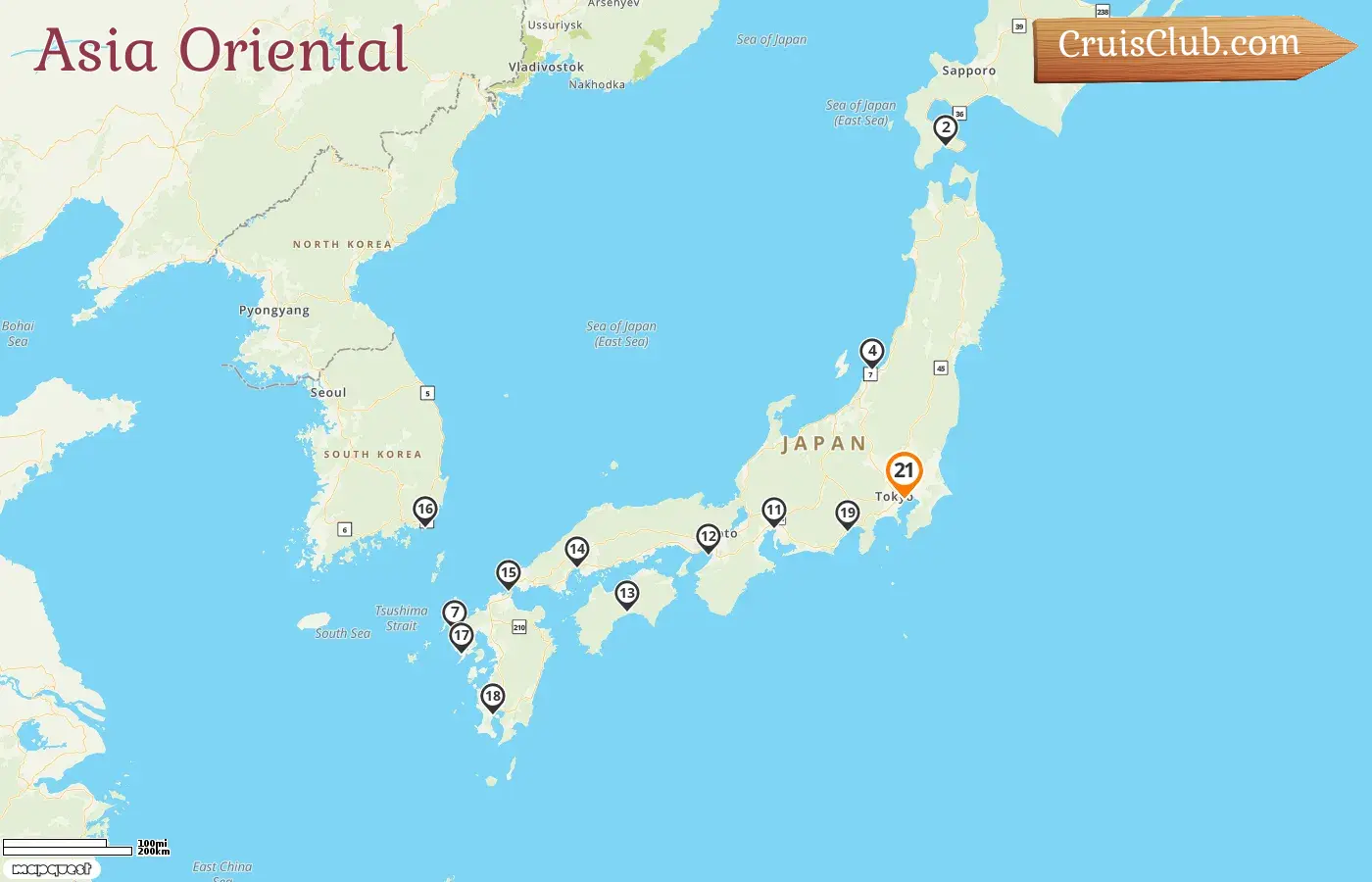 Crucero por el este de Asia desde Tokio a bordo del barco Sapphire Princess con visitas a Japón y Corea del Sur durante 21 días