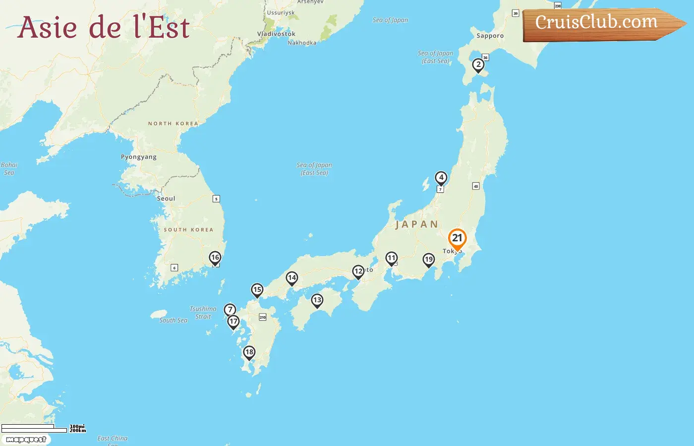 Croisière en Asie de l`Est au départ de Tokyo à bord du navire Sapphire Princess avec des visites au Japon et en Corée du Sud pendant 21 jours
