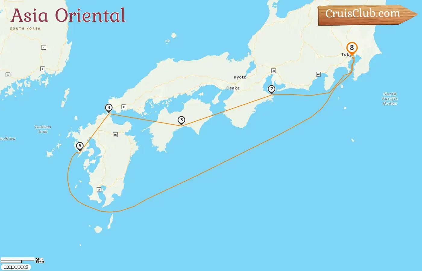 Crucero por Asia oriental desde Tokio a bordo del barco Sapphire Princess con visitas a Japón durante 8 días