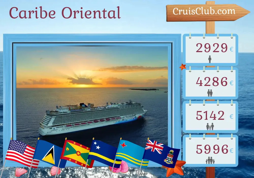 Cruzeiro no Caribe Oriental de Boston para Nova Orleans a bordo do navio Norwegian Breakaway com visitas aos Estados Unidos, Santa Lúcia, Granada, Curaçao, Aruba e Ilhas Cayman por 15 dias