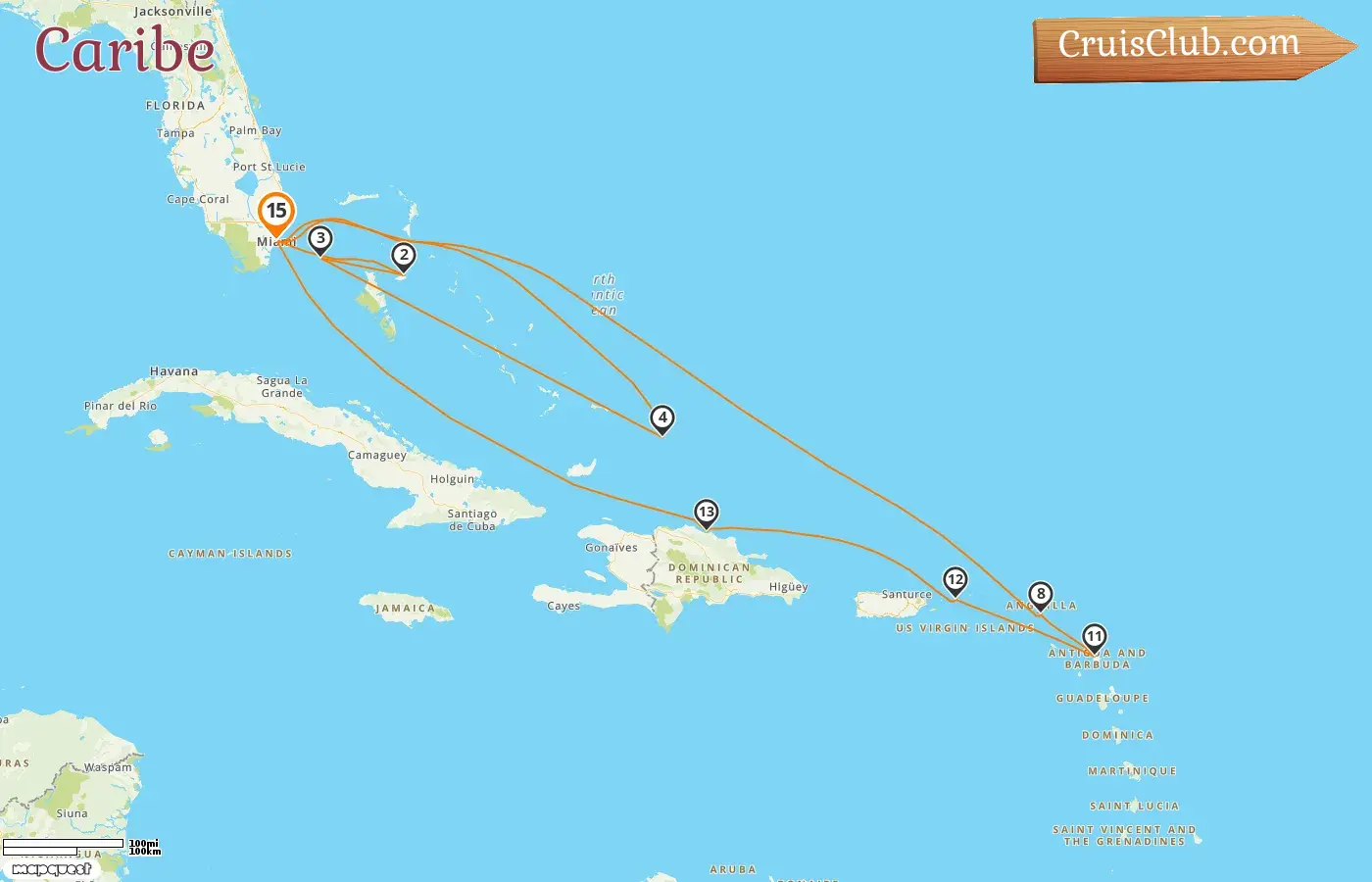 Crucero por el Caribe desde Miami a bordo del barco MSC Meraviglia con visitas a Estados Unidos, Bahamas y República Dominicana durante 15 días