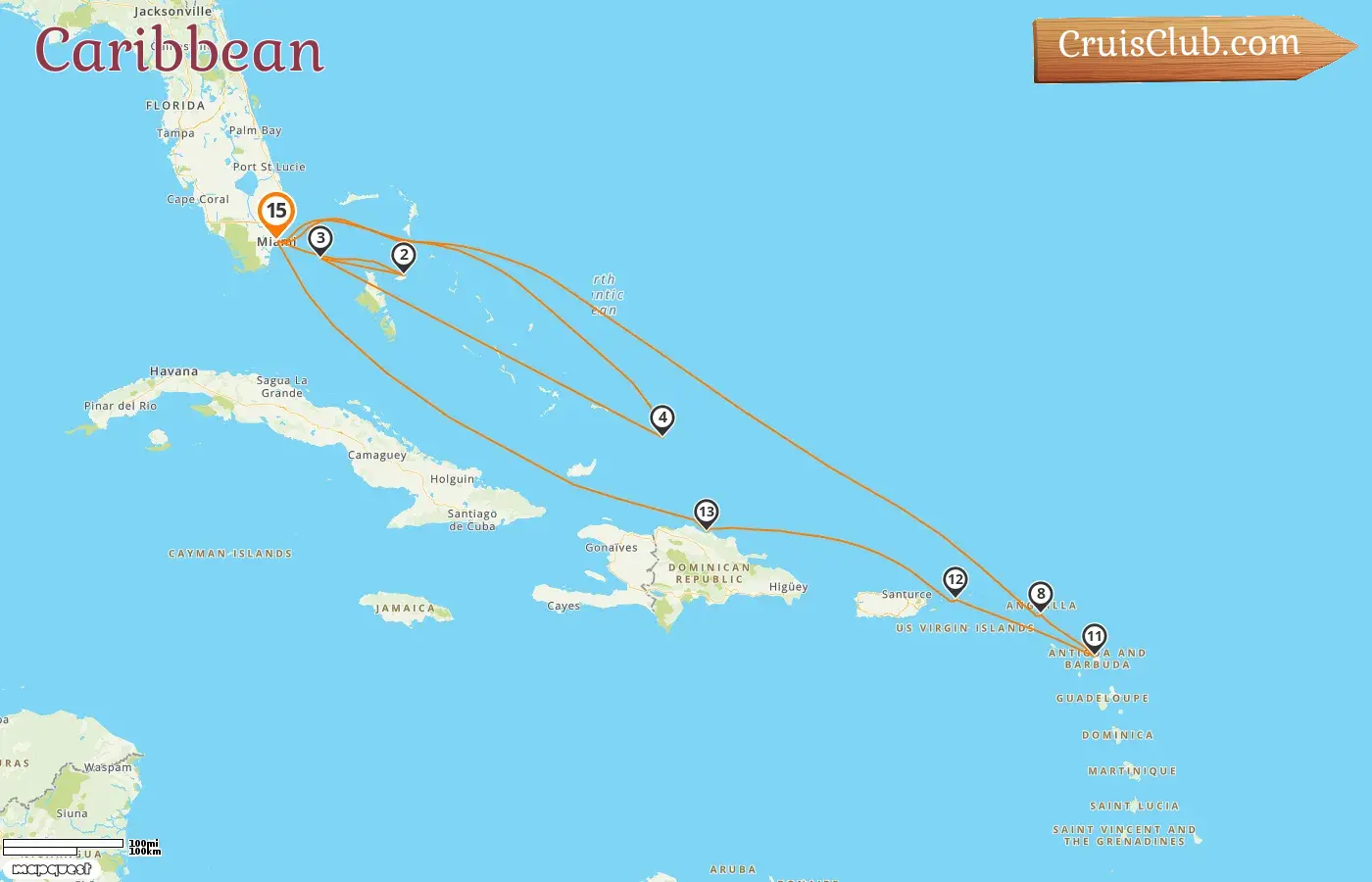 Cruise in the Caribbean from Miami aboard MSC Meraviglia ship with visits to USA, Bahamas, and Dominican Republic for 15 days