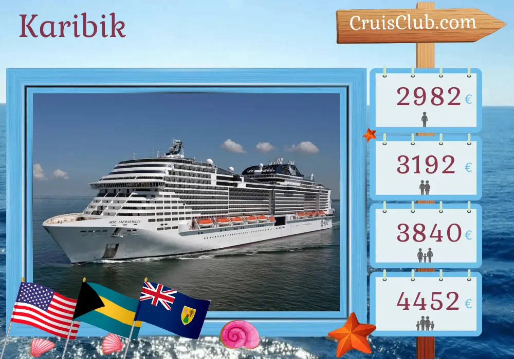 Kreuzfahrt in der Karibik ab Miami an Bord des MSC Meraviglia-Schiffs mit Stopps in den USA, den Bahamas und der Dominikanischen Republik für 15 Tage