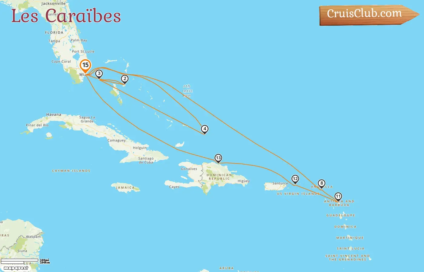 Croisière dans les Caraïbes au départ de Miami à bord du navire MSC Meraviglia avec des escales aux États-Unis, aux Bahamas et en République dominicaine pendant 15 jours