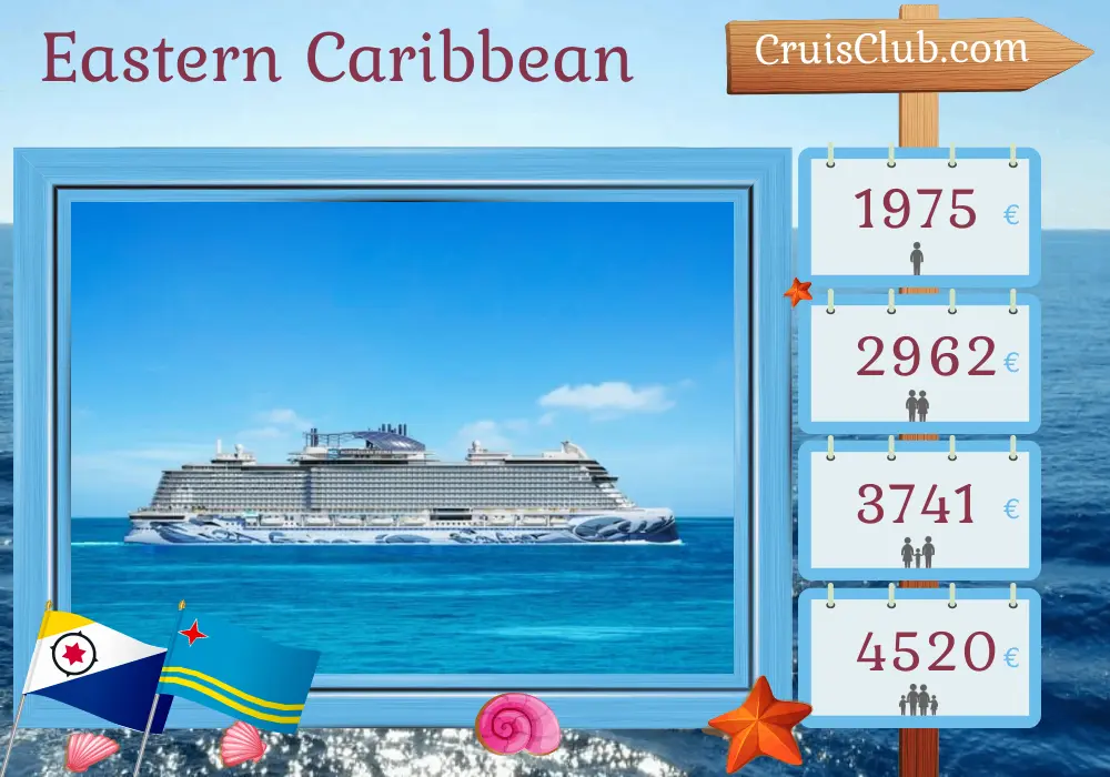 Cruise in the Eastern Caribbean from Saint John aboard Norwegian Prima ship with visits to Puerto Rico, British Virgin Islands, and Aruba for 8 days
