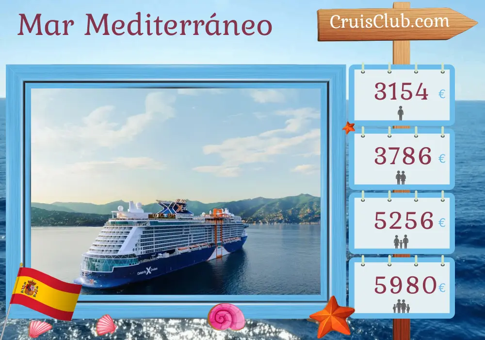 Crucero en el Mediterráneo desde Barcelona a bordo del barco Celebrity Xcel con visitas a España y Marruecos durante 8 días