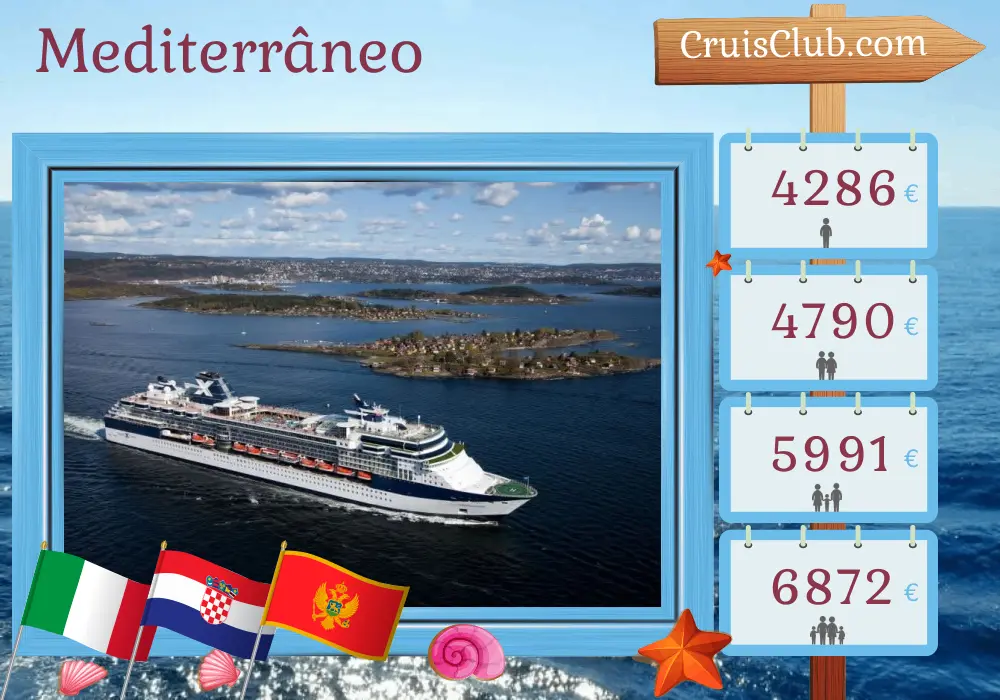 Cruzeiro no Mediterrâneo de Ravenna a Civitavecchia a bordo do navio Celebrity Constellation com visitas à Itália, Croácia e Montenegro por 12 dias