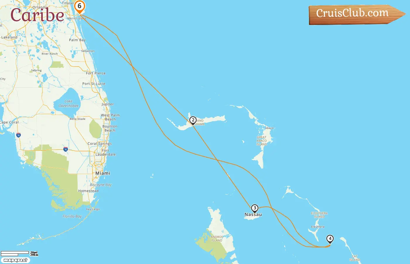 Cruzeiro no Caribe partindo de Port Canaveral / Orlando a bordo do navio Mardi Gras com visitas aos EUA e Bahamas por 6 dias