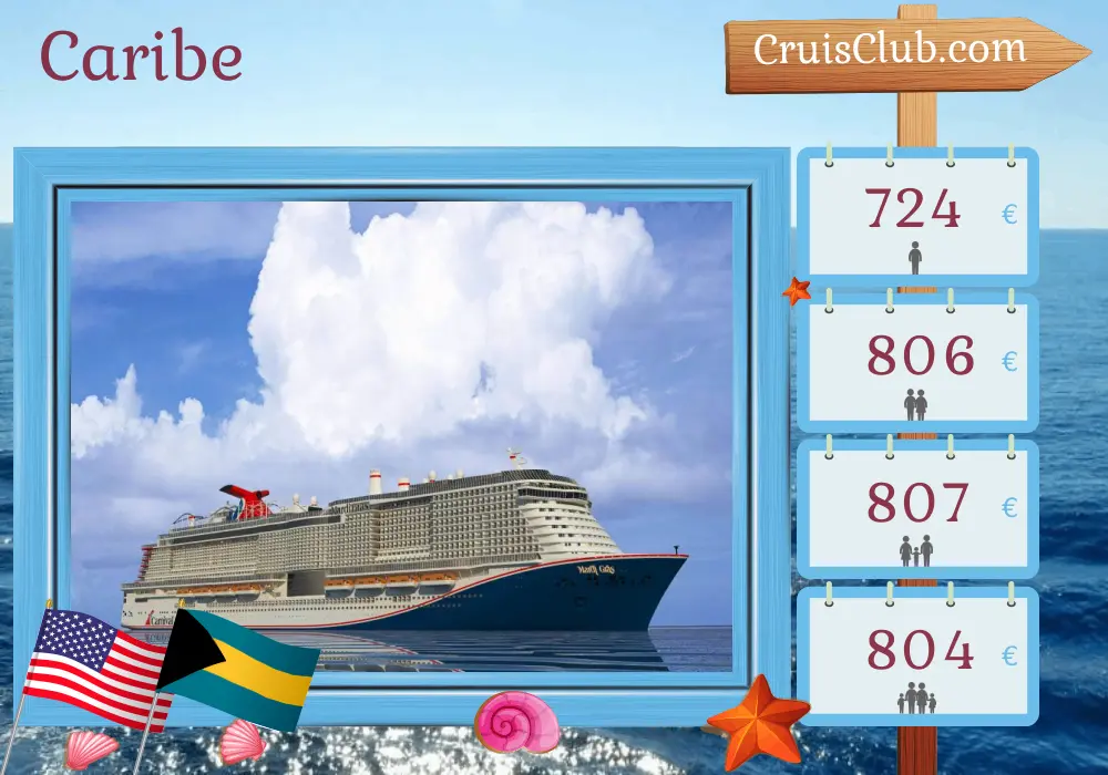 Cruzeiro no Caribe partindo de Port Canaveral / Orlando a bordo do navio Mardi Gras com visitas aos EUA e Bahamas por 6 dias