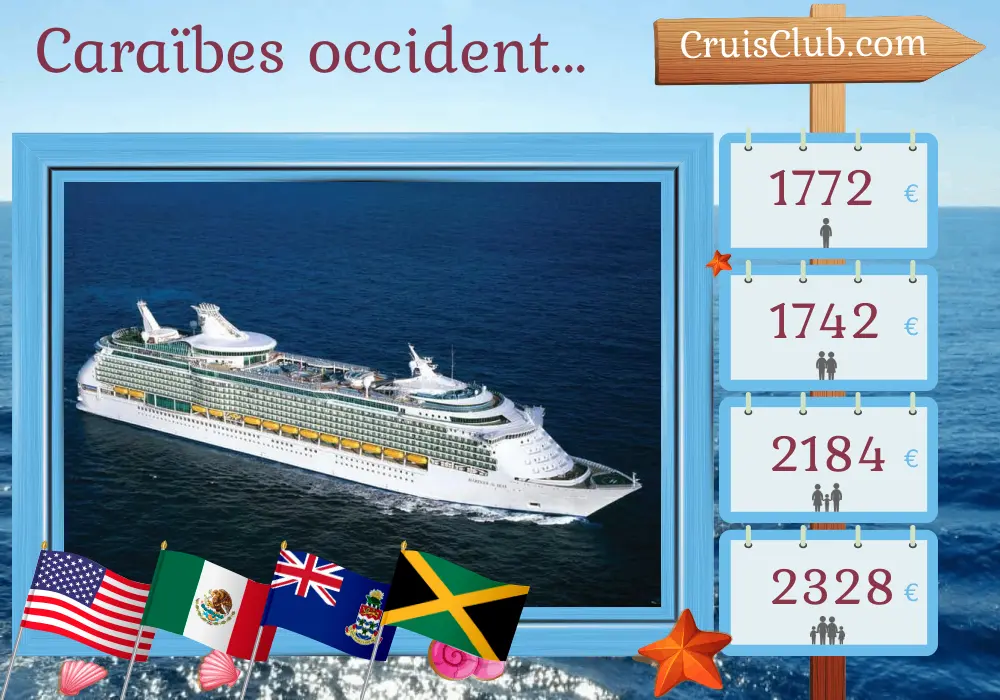 Croisière dans les Caraïbes occidentales au départ de la Nouvelle-Orléans à bord du navire Mariner of the Seas avec des visites aux États-Unis, au Mexique, aux îles Caïmans et en Jamaïque pendant 8 jours