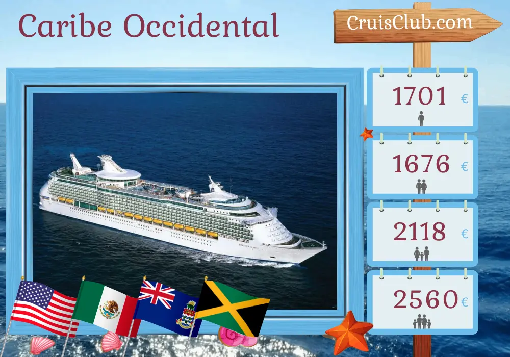 Crucero por el Caribe Occidental desde Nueva Orleans a bordo del barco Mariner of the Seas con visitas a Estados Unidos, México, Islas Caimán y Jamaica durante 8 días